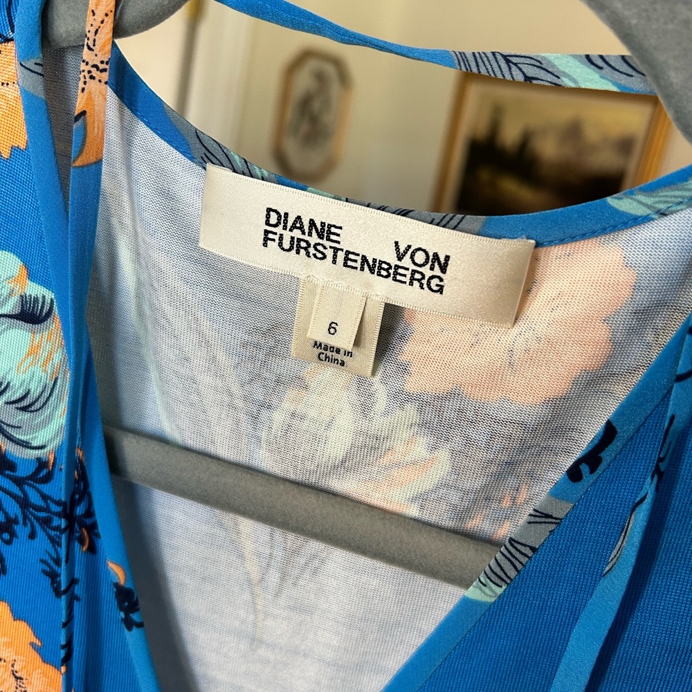 Diane Von Furstenberg Vibrant Blue and Peach Silk Wrap Dress